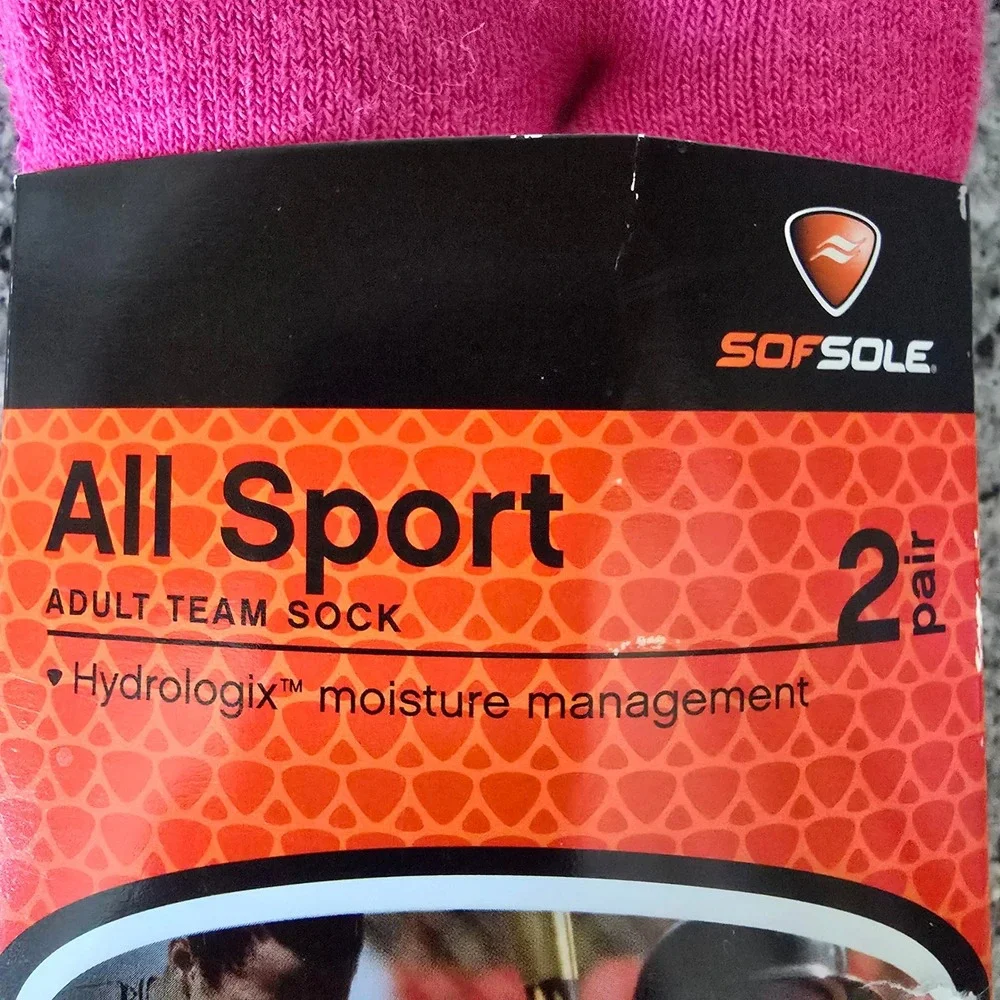 Sof‎ Sole All Sport Socks Women L 10-12.5 Pink 2 Pair Moisture Wicking Athletic